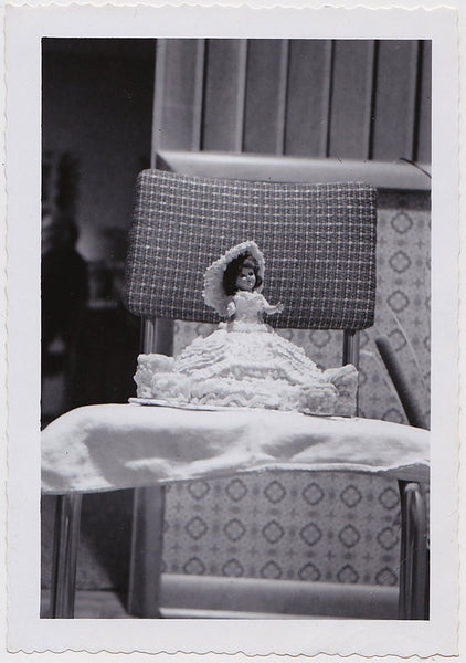 Doll on Chair vintage photo snapshot