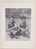 vintage snapshot Two humpy guys pose knee to knee on Waikiki. Identified on verso.