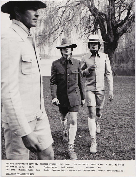 Vintage Men's Fashion photo dated 1972. Designer: Massimo Datti, Rome. 