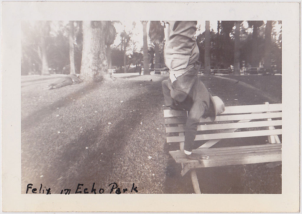 Vintage Photo: Felix in Echo Park Doing a Handstand on Bench