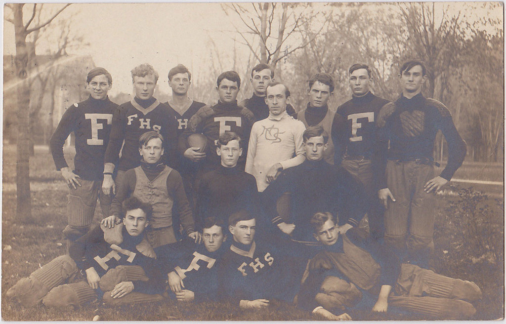 Football team Vintage sepia Real Photo Postcard.