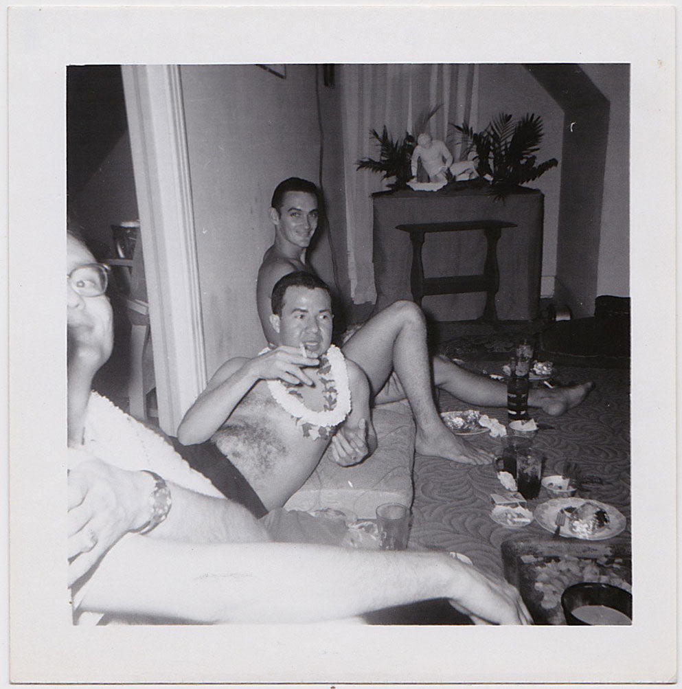 vintage gay snapshot 3 guys at party