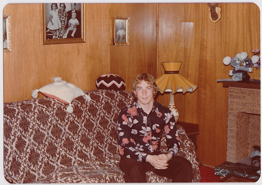 Handsome Guy on Sofa vintage color photo