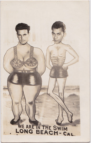 Two Handsome Men In the Swim: Real Photo Postcard