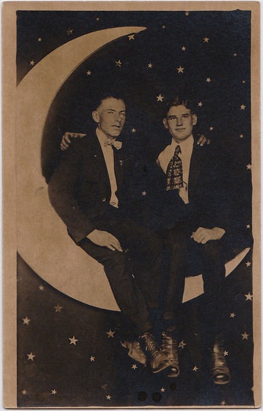 Two Affectionate Men on Paper Moon: Real Photo Postcard