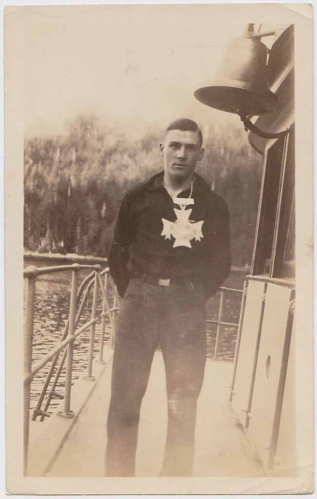 Handsome Man with Enormous Medal vintage gay snapshot 1921