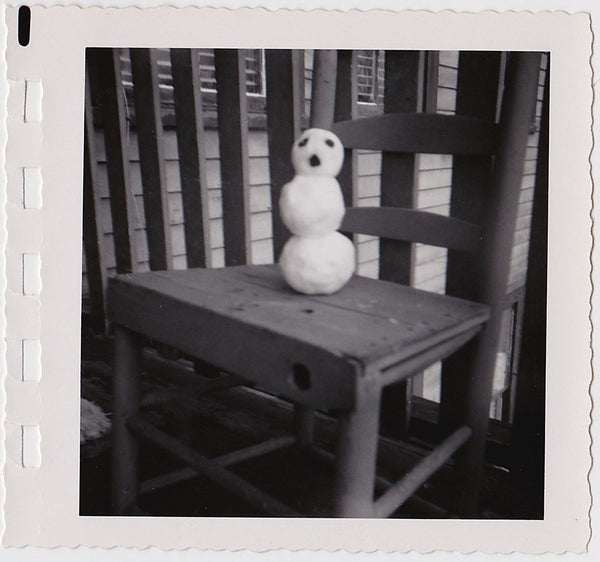 Tiny Snowman on Chair vintage snapshot