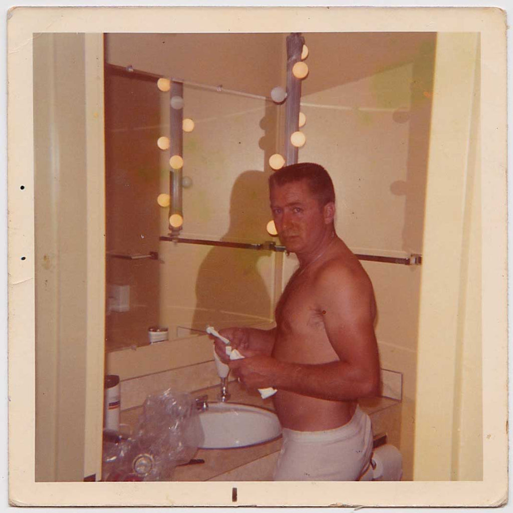 Man Brushing Teeth vintage color snapshot gay