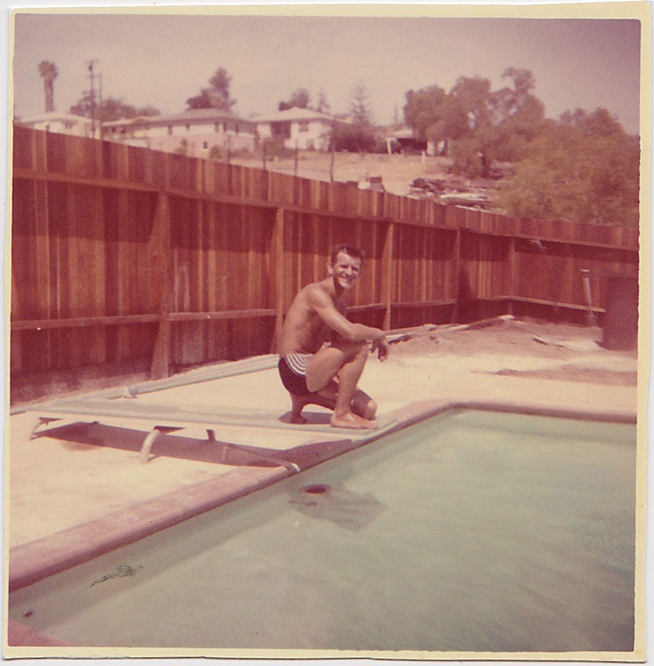 Set of three vintage color photos of a handsome guy posing by the pool