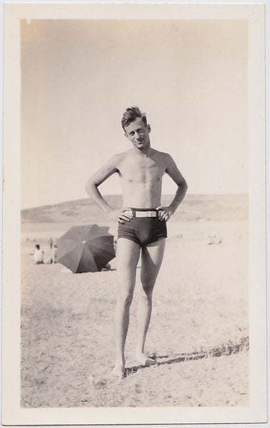 Man in Tight Swimsuit vintage photo