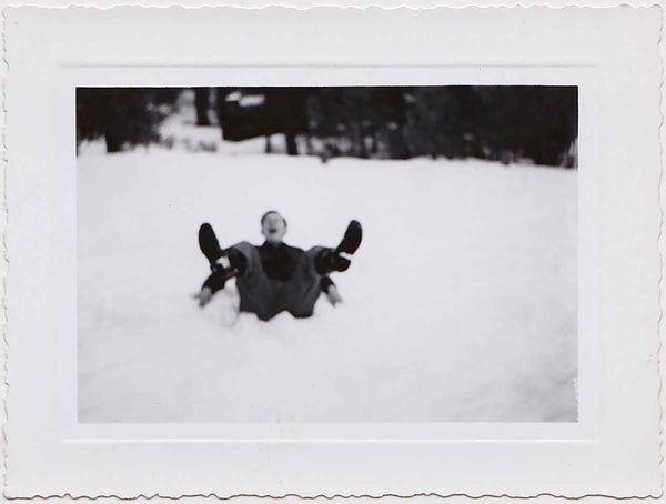 Guy on His Butt in the Snow vintage snapshot
