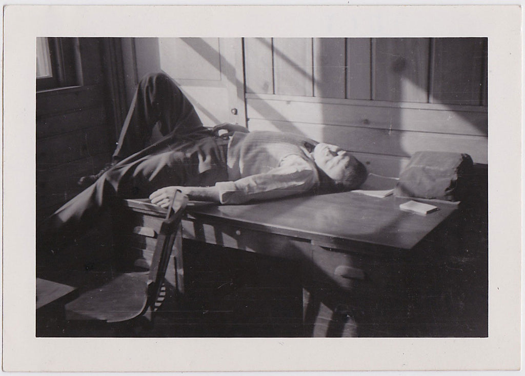 Vintage photo Man Sleeping on Desk