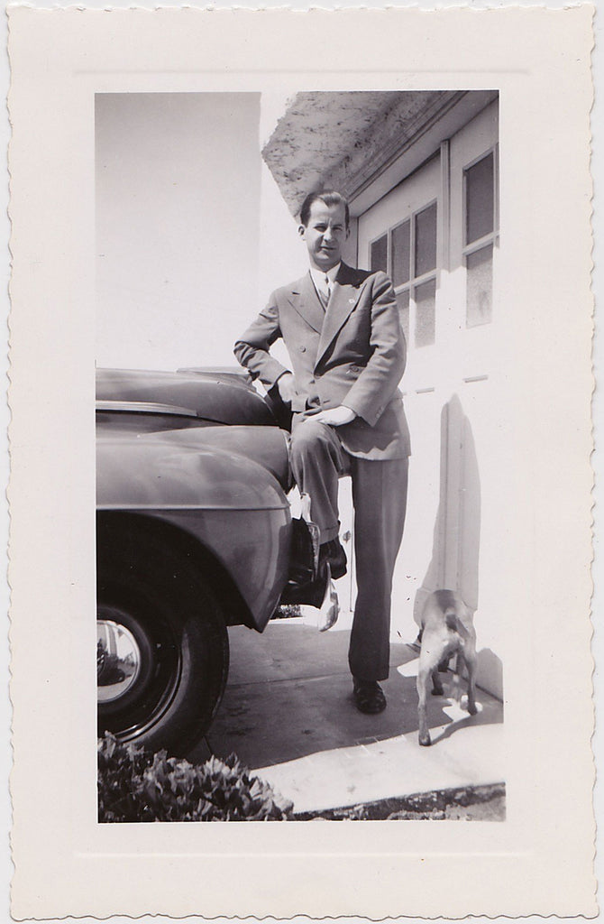 Vintage Photo: Dapper Man Leaning Against Car