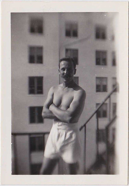 Anonymous Man Posing in His Underwear on Rooftop. Vintage gay photo