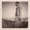 Artfully composed image of a naked guy strategically placed behind the dune grass.
