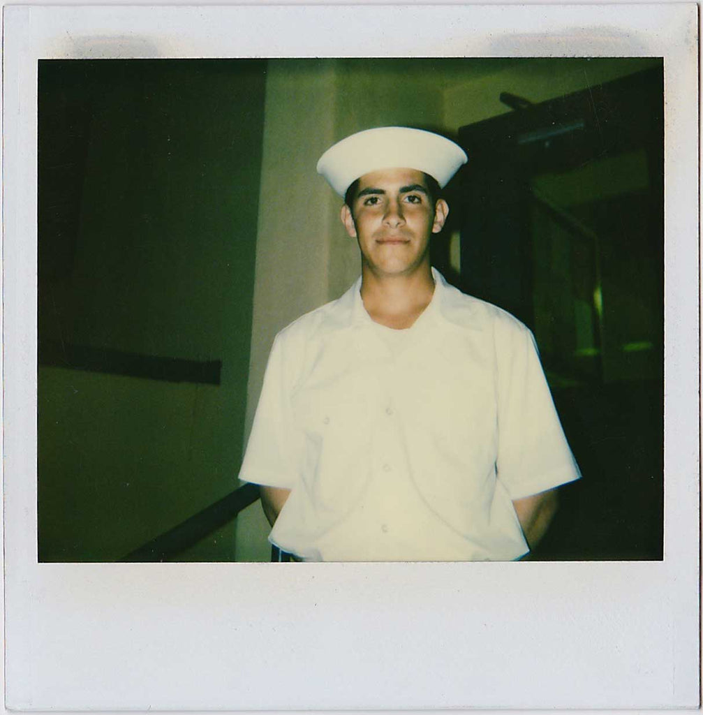Handsome Young Sailor at Home vintage Polaroid