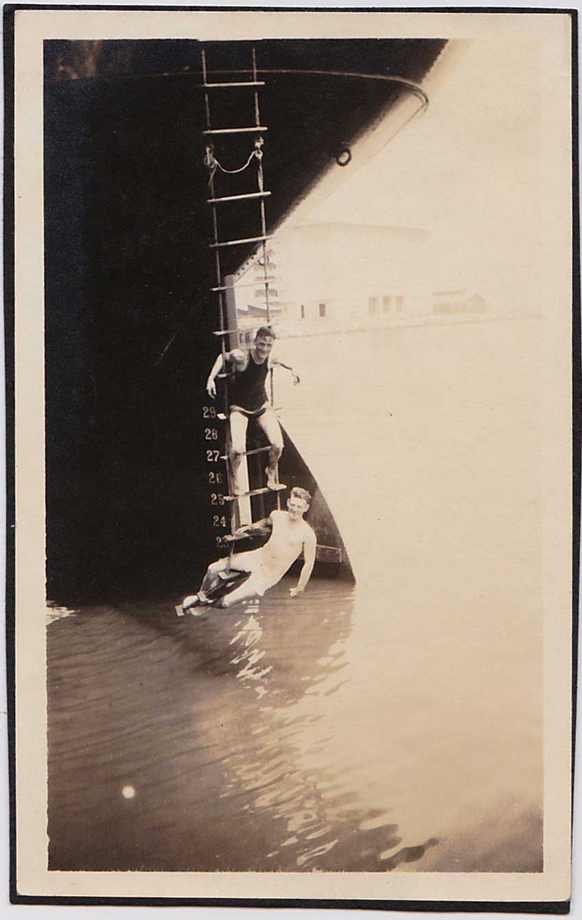 Two Men Dangling from Ship's Ladder: Vintage Snapshot – Homobilia