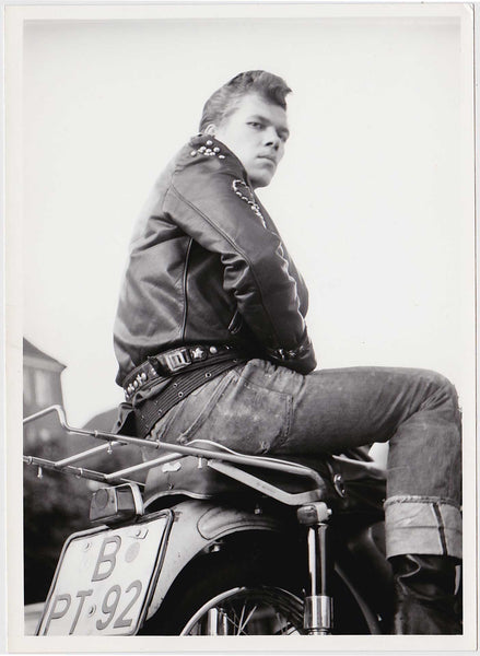 Biker Seated on Motorcycle vintage gay photo