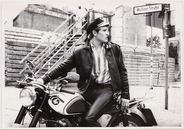 Handsome Leather Man at Berlin Wall vintage gay photo