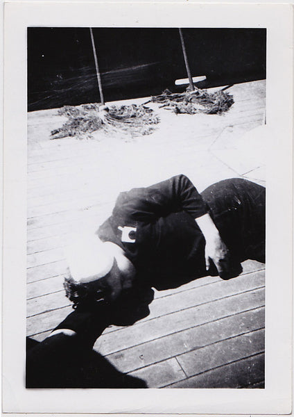 Sailor Sleeping on Deck vintage photo