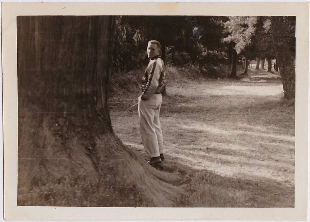 Man Peeing in the Park vintage snapshot