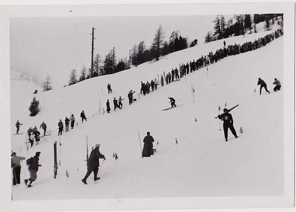 Set of three snapshots of the 1948 Winter Olympics in St. Moritz, Switzerland.