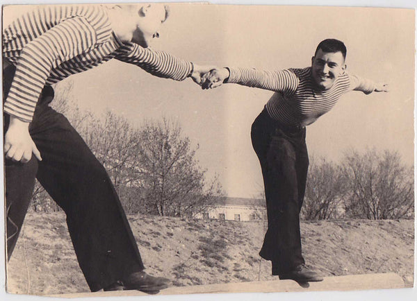 Two Men in Striped Shirts gay interest vintage photo
