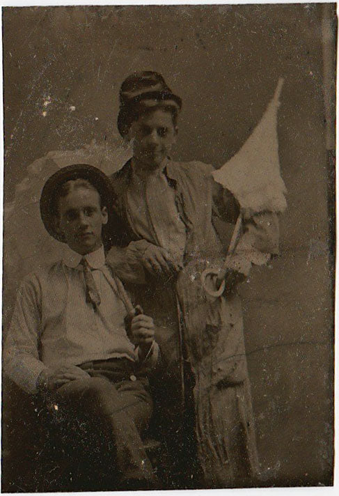 Affectionate Men with Parasols: Vintage Tintype