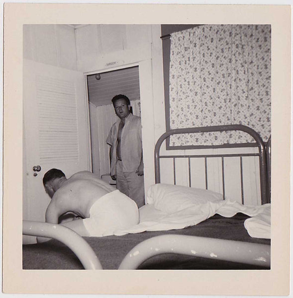Two Men Outside Surgery vintage snapshot