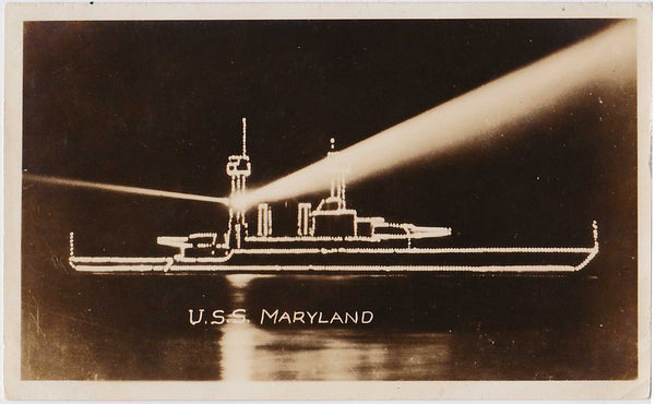Battleship U.S.S. Maryland vintage sepia photo